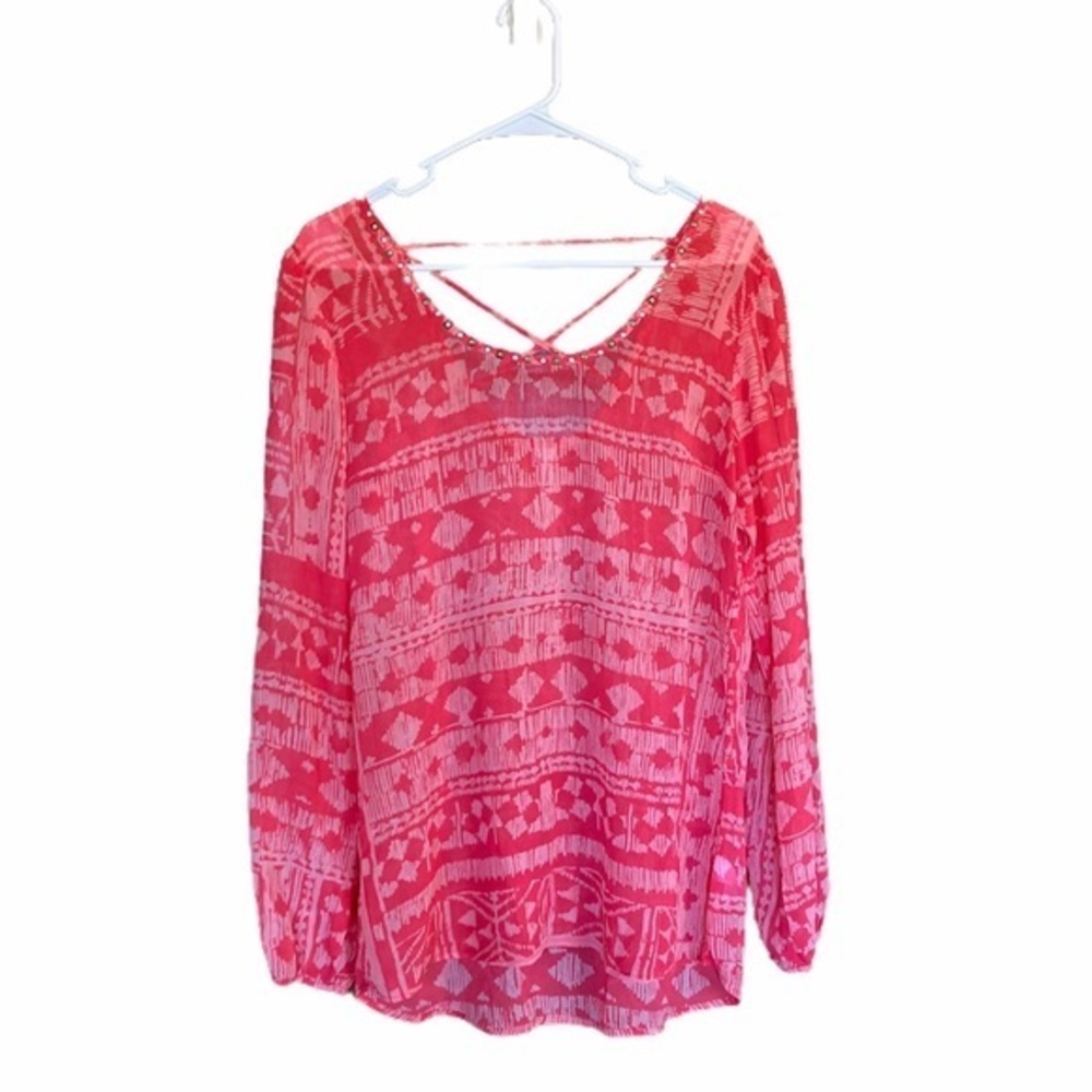Studio Y | Pink & Pastel Orange Sheer Chiffon Top | Medium